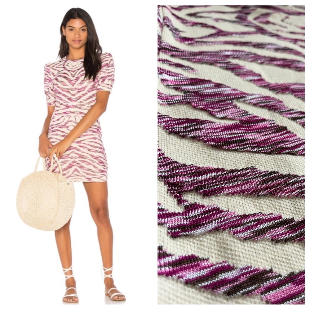 NWT Free People Take Me Out Jacquard Pink Zebra Mini Dress M bodycon puff sleeve